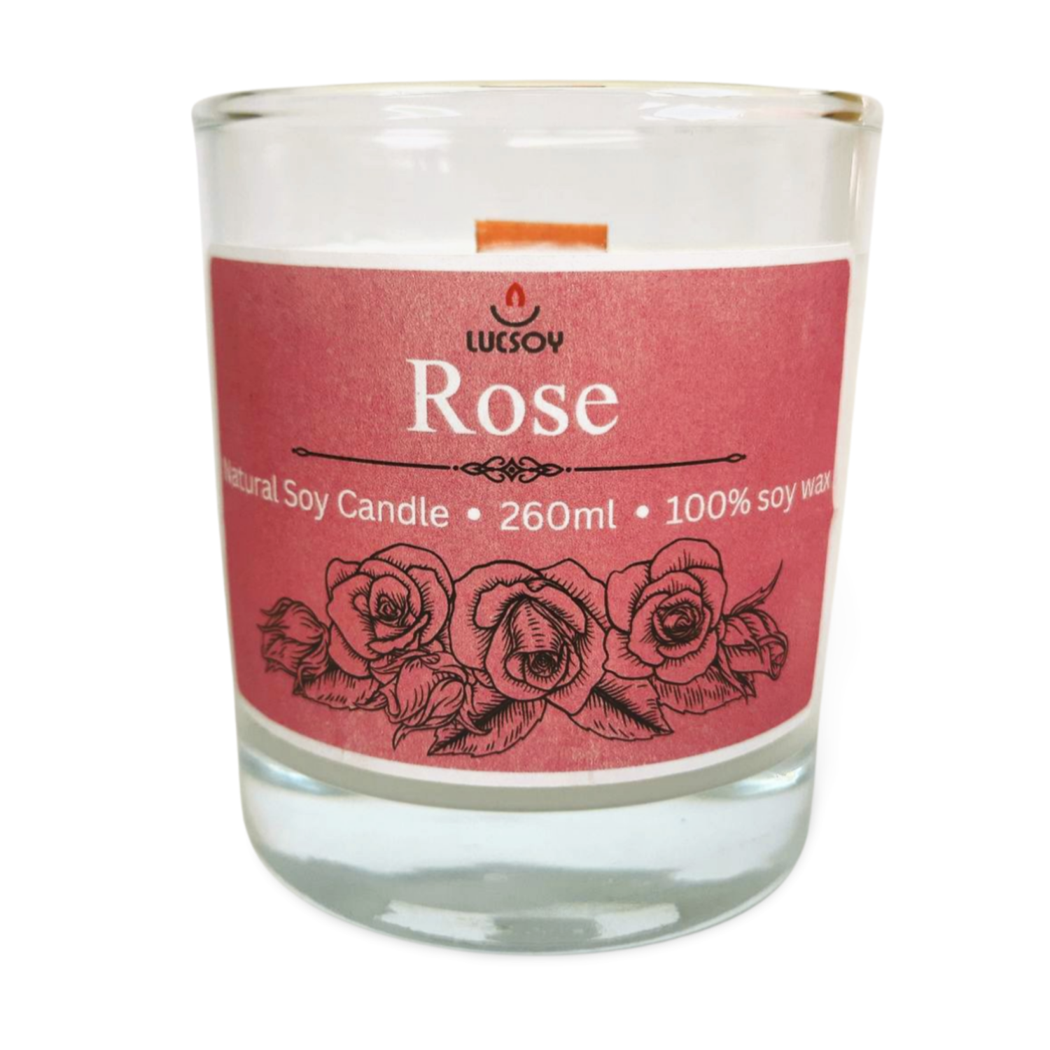świeca sojowa z drewnianym knotem róża 260ml